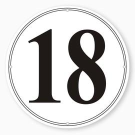 i-CowFun Premium Round Aluminum Number Signs 18 - Metal 12" in Diameter Parking Spot Number Sign Outdoor, Large, for Lot, Aisle, Tennis Court, Building, Dock, Field, Perforated, Weather-Resistant