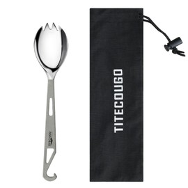 TITECOUGO Titanium Spork, 3 in 1 Camping Spork Titanium Reusable Multitool Lightweight Camp Outdoors Hiking Travel Convenient Picnic Spoon Fork for Men Women Annvchi Portable Flatware 2 Pack