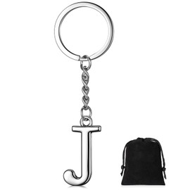 Gulfmew Key Fob Letters Silver Initials Keyring Alphabet Car Key Ring Gift Bag Pendant for Women Men Friends Family, silver