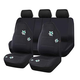 CAR-GRAND Pretty Butterfly Universal Fit High Back Full Set Car Seat Covers ,Airbag Compatible,Zipper Design,Fit for suvs,sedans,Vans,Cars(Black with Mint)