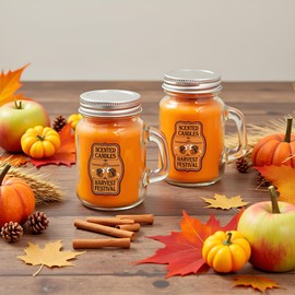 Harvest Festival Scented Candles Set - 2 Pack Pumpkin Cinnamon Apple Scented Soy Wax Candles in Beer Mug Jars (120g Each) for Fall, Thanksgiving, Autumn Home Decor & Aromatherapy Candles Gifts