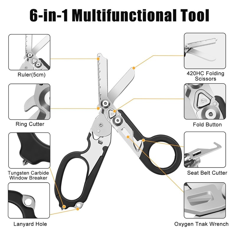 Trauma Scissors Multitool Rescue Scissors with 6 Practical Functions Foldable