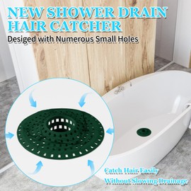 Bathtub Drain Hair Catcher,Silicone Tub Hair Catcher Drain Protector,All-in-one Shower Hair Drain Catcher Strainer for 1.48'' to 1.76'' Regular Drains, 3PCS/Dark Green