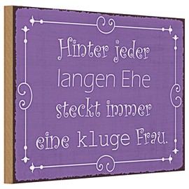Dekoratives Holzschild 'Hinter jeder langen Ehe steht immer eine kluge Frau' | Geschenkidee für Hochzeitstag | Lila, Vintage-Stil | 20 cm x 30 cm