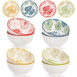 Youeon 12 Pack Small Ceramic Bowls, 10 Oz Colorful Dessert Bowls, Little Bowl Set for Rice, Soup, Snack, Ice Cream, Side Dish, Flower Pattern, Kitchen Decor Gift, Microwave & Dishwasher Safe