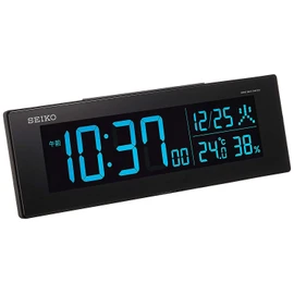 Seiko Clock Seiko Clock Tabletop Alarm Clock, Radio Controlled Digital AC Color LCD Series C3 01: Black Main Body Size: 2.9×8.7×1.7 inches BC406K