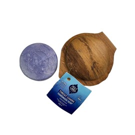 Holy Lama Naturals 'Throat' Chakra Natural Handmade Vegan Soap - Solid Bar Presented in Handmade Sustainable Case, 1 x Round Soap for Hand & Body (100g)