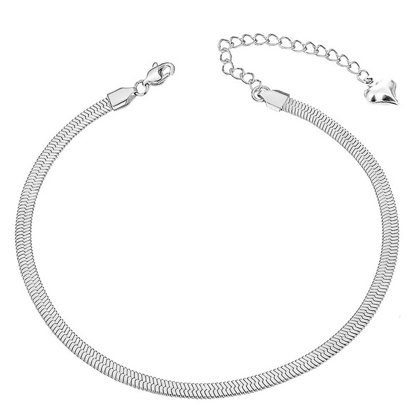 QJLE Silver Ankle Bracelets for women, Adjustable Flat Snake Chain