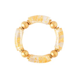 LALAPPLE Gold Plated Beaded Acrylic Bamboo Tube Bangle Bracelets for Women, Colorful Chunky Curved Tube With Gold Pieces Beads Stretch Bracelet Friendship Summer Beach Jewelry (G-The gold foil)