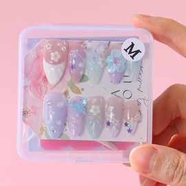 ADAIER Handmade Press On Nails, French Nails,wedding, party,Short Coffin Nails Set for Handmade,Reusable Opaque Nails in 10 Nail Kit for Women(Z-02) (Z17, M)