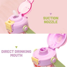 pluseight Kids Metal Water Bottle with Straw, 12 oz BPA-Free Double Wall Vacuum Tumbler 18/8 Stainless Steel Leak Proof Kids Cups with Straw for School Travel Boys Girls (Rabbit)