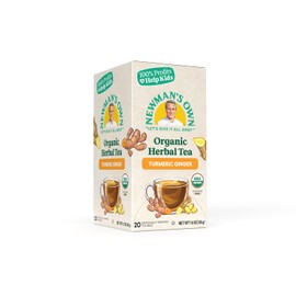 Newman ’s Own Organic Turmeric Ginger Herbal Tea Caffeine-Free May Aid Digestion and Boost Immunity Turmeric Tea with 20 Individually Wrapped Tea Bags Per Box USDA Certified
