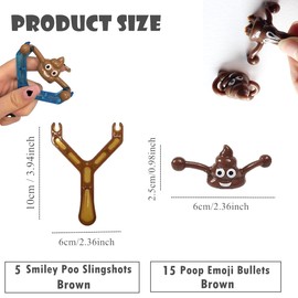 Poo Slingshot Toy Set for Kids Adults,5 Slingshot 15 Poo Mochi Squishy Toys,Prank Poop Emoji Bullets Shooting Joke Toy Funny Mini Rubber Slingshot Flying Poop Toy for Kids Party Bag Fillers /Brown