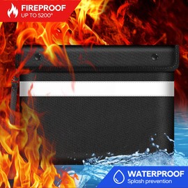 Fire Proof Bag for Documents 5200°F Heat Insulated,13.9” X 10.6”Fireproof Money Bag with Zipper,8 Layers of Protective Materials Waterproof Fireproof Bag for Cash,Valuables,Documents(Black)