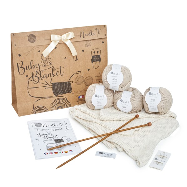 Needle It - Knitting Set for Beginners Complete with Knitting Needles - Baby Blanket for Knitting Yourself - Gift Idea (White)