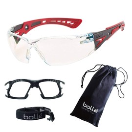 bollé SAFETY Rush+ Goggles, 4-Piece Set, (Goggles, Gasket Kit, Pouch, Original Cloth) ((Pouch) Red/Black, ESP)