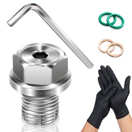 EDIETH M18.1-1.5x15mm Oversized Piggyback Oil Drain Plug Kit, Stainless Steel 304 Self-Tapping Thread Repair for Oil Pan, Includes Hex Key + 2 O-Rings + 2 Copper Gaskets + Black Nitrile Gloves
