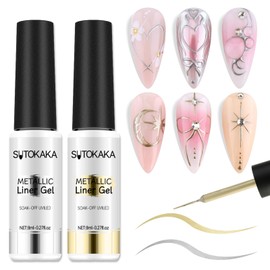SUTOKAKA Metallic Liner Nail Art Gel 2pcs 8ml Silver Bronze Gold Mirror Chrome 3D Effect Gel Nail Polish for Painting Drawing Line Swirl Build in Thin Brush Soak Off UV/LED Manicure Set