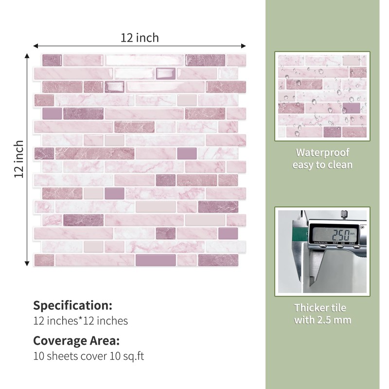 MOONFUN Thicker Design Peel and Stick Tile Backsplash,10 Sheet of
