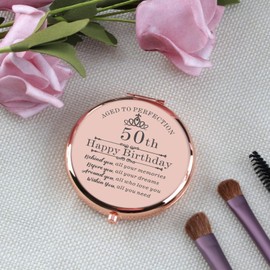 Cawnefil 50th Birthday Gifts for Women Rose Gold Compact Makeup Mirror Happy 50 Years Old Birthday Gifts Turning 50th Birthday Gift for Wife Mom Grandma 50th Birthday Gift Ideas
