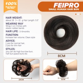 FEIPRO Human Hair Bun Piece with Stretch Band Messy Buns for Women Secure Hold Natural Look Hairpieces for Everyday Style Easy Double Buns Creation (16g, s1B)