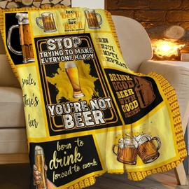 Beer Blanket Plush Cozy Wheat Cheer Beer Throw Blankets Gifts for Dad Men Women Adult Flannel Fleece Ultra Soft Fuzzy Party Blanket for Bed Couch Sofa 50"X40"