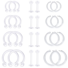 D.Bella 16G Tragus Retainer Clear Helix Cartilage Earrings Flexible Lip Rings Plastic Horseshoe Clicker Rings for Daith Rook Nose Septum Piercing Retainer