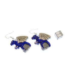 Miniblings Dragon Earrings Fabulous Dragon Bird Fantasy Ceramic Blue 32 mm – Handmade Fashion Jewellery I Earrings Silver-Plated, Ceramic