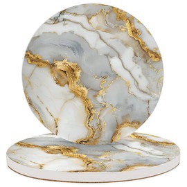 Eizlang Coasters for Drinks Absorbing Round Ceramic Stone Coaster with Cork Base Tabletop Protection Mat for Mugs and Cups(1 Piece),Kitchen - Marble