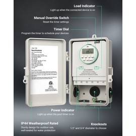 DEWENWILS Digital Pool Timer Box 7-Day 20 ON/Off Programmable Timer Water Heater