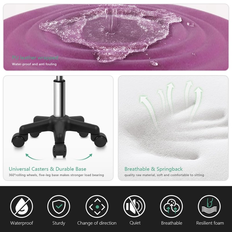 FURWOO Round Swivel Stool with Wheels PU Leahter Rolling Stool