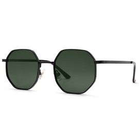 Pro Acme Polarized Hexagon Sunglasses for Women Men Polygon Square Sun Glasses Classic Metal UV400 Fashion Sunnies(Black Frame Dark Green Lens)