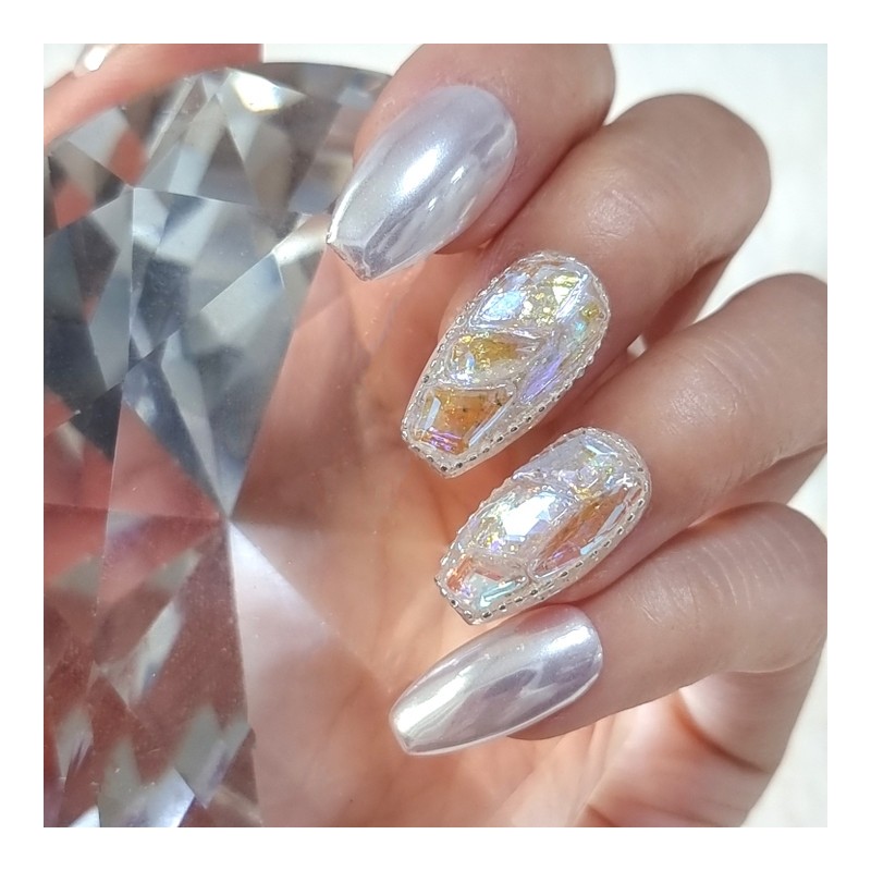 [Special limited edition‼️]Silver white ice full stone handmade nail tip