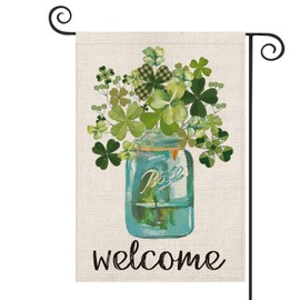 AVOIN Welcome Watercolor Lucky Clover St Patricks Day Garden Flag Vertical Double Sided, Shamrock Jar Yard Outdoor Decoration 12.5 x 18 Inch