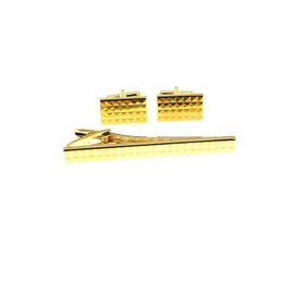 Zac's Alter Ego Gold Checkered Pyramid Tie Clip & Cufflink Set