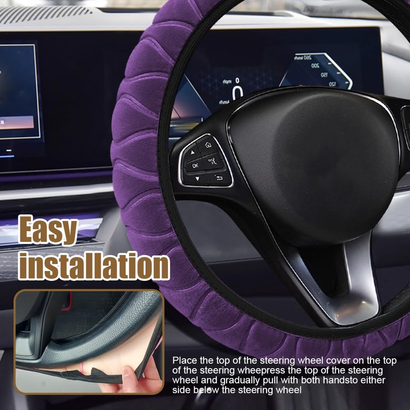 Lecctso Lecctso Fuzzy Steering Wheel Cover, Universal 15'' Steering Wheel