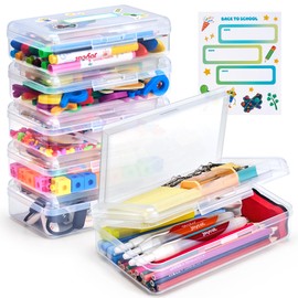 GAMENOTE Plastic Pencil Case Box with Lid Snap Closure, Large Capacity School Supplies Storage Organizer Box for Kids (Double-Layer Transparent, 6 Pack)