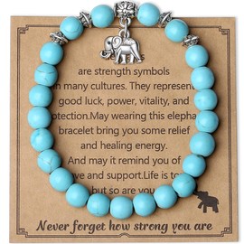 MAIBAOTA Elephant Gifts for Women, Elephant Bracelet, Inspirational Gifts, Strength Bracelets for Women, Anxiety Relief Bracelet, 8 mm Stretch Natural Green Turquoise Beaded Bracelets