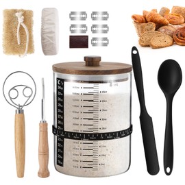Sourdough Bread Starter Kit 50oz/1500ML Large Capacity Sourdough Starter Jar with Whisk, Scraper, Spoons for Making Sourdough Breads, Wide Mouth Canning Jars Glass, Sourdough Bread Baking Supplies