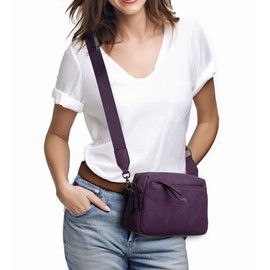 Alldaily Small Triple Zip Crossbody Purse for Women, Leather Phone Bag with Wide Shoulder Strap (Purple)