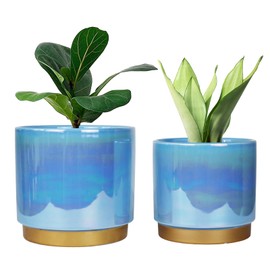 YFFSRJDJ Ceramic Flower Plants Pots Planter with Drainage Hole, 6.0 inch+5.0 Inch. Indoor-Outdoor Large Round Succulent Orchid Pot Set (Blue)