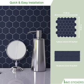 10-Sheet Hexagon Peel and Stick Tile Backsplash, Waterproof Stick on Backsplash, 11.42" x 11.42" Self-Adhesive Marble Tiles for Kitchen,Bathroom,Bedroom, Navy Blue