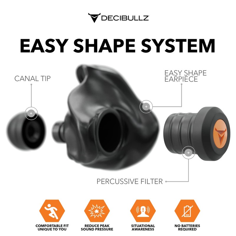 Decibullz Percussive Moldable Earplugs for Hunting & Shooting, Gun Range