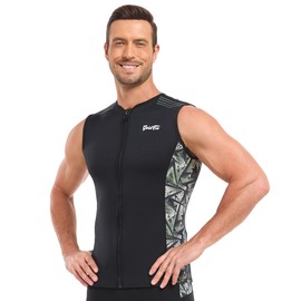 GoldFin Mens Wetsuit Vest, Sleeveless Wet Suits Tops for Men 2mm Front Zip Neoprene Jacket Swimming Diving Surfing Snorkeling Camo 3X-Large