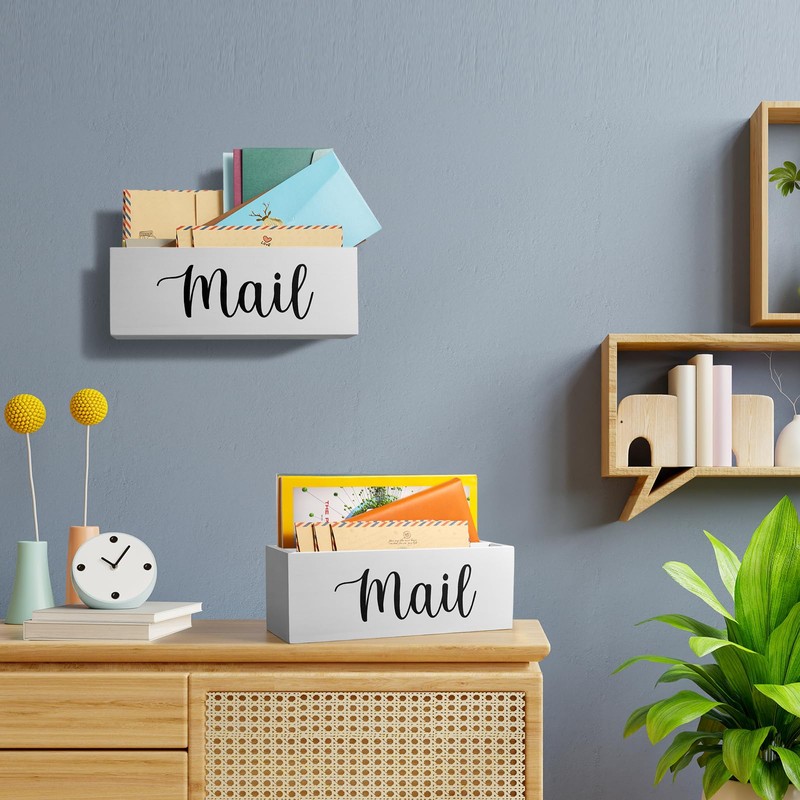 DRASTAR Mail Organizer, Mail Holder with 2 Slots, White Mail
