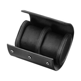 QUARKZMAN Leather Watches Travel Case Single Watch Roll Storage Box Organiser for Men Women Watches Storage Presentation 2 Compartments Black