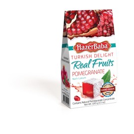 Hazer Baba Turkish Delight Candy, Real Pomegranate Flavor, Gourmet Snack Box, Traditional, Vegan Snack, Turkish Lokum, Unique Sweets, Loukumi, Delicias Turcas, Halal, Kosher, 3.5oz (100g)