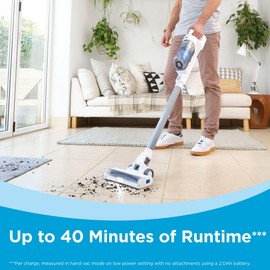 BLACK+DECKER Stick Vacuum Cordless Rechargeable Lightweight Upright Vacuum Cleaner with LED Floor Lights, Multi-Surface, White POWERSERIES+ 16V MAX (BHFEA420J)