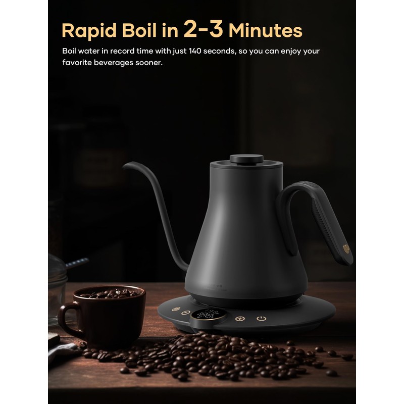 INTASTING Electric Kettle, Gooseneck Electric Kettle, ±1℉ Temperature Control, Stainless