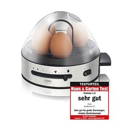 CASO E 7 - Design Eierkocher, elektronischer Eierkocher für bis zu 7 Eier, herausnehmbarer Eihalter, akustisches Signal, 13 Kochstufen, BPA-Frei, inkl. Messbecher und Eipicker, 14 cm l x 18 cm b x 20.5 cm h